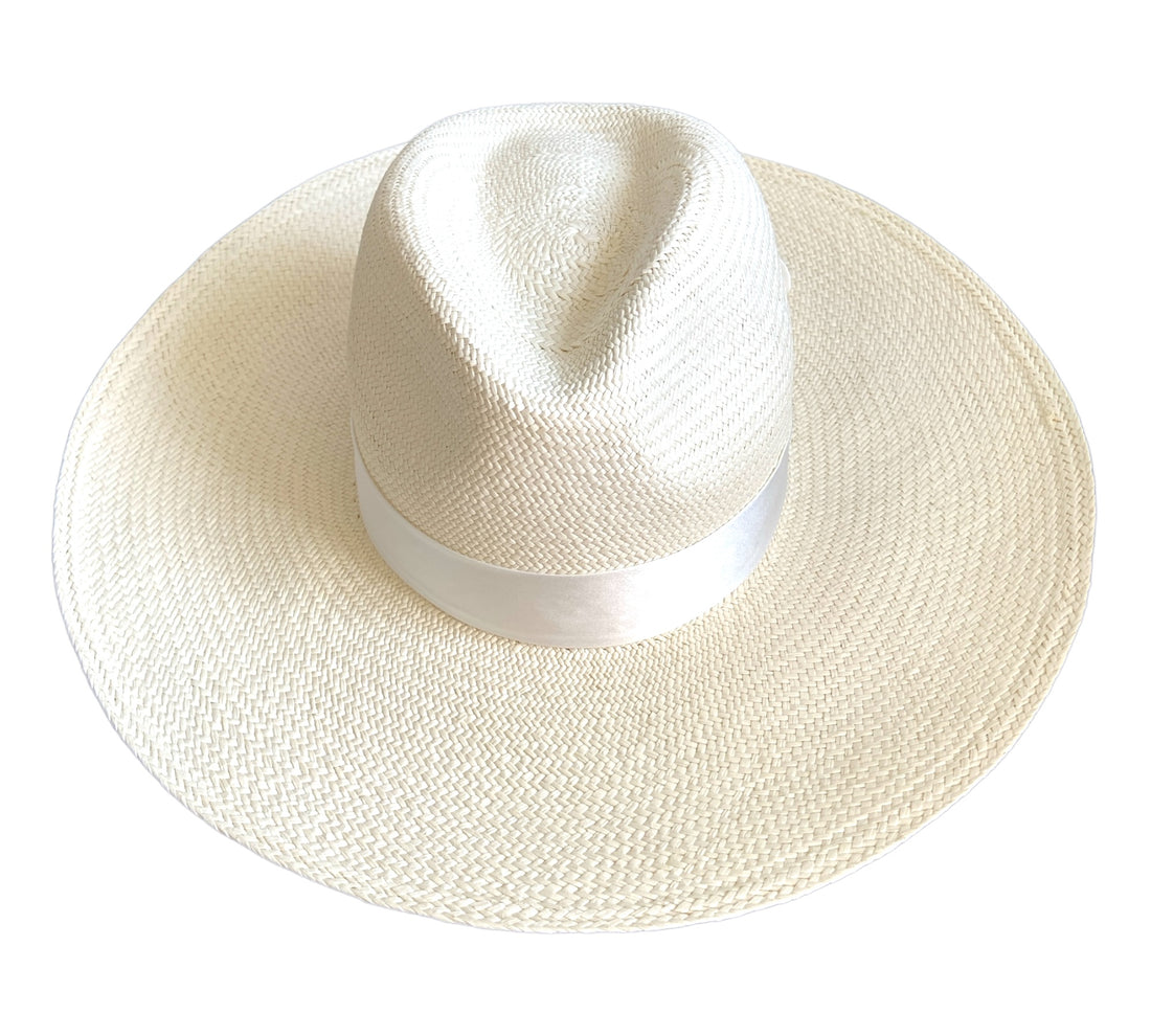 handmade in the uk, silk bow wide brim summer fedora hat/cuenca straw panama hat