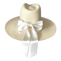 handmade in the uk, silk bow wide brim summer fedora hat/cuenca straw panama hat