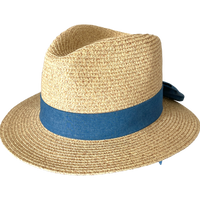 natural stone paper/straw summer fedora hat with denim bow