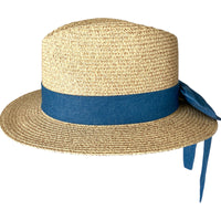 natural stone paper/straw summer fedora hat with denim bow/panama