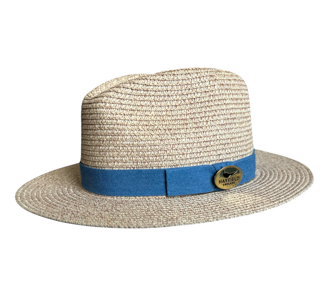 natural stone paper/straw summer fedora hat with denim
