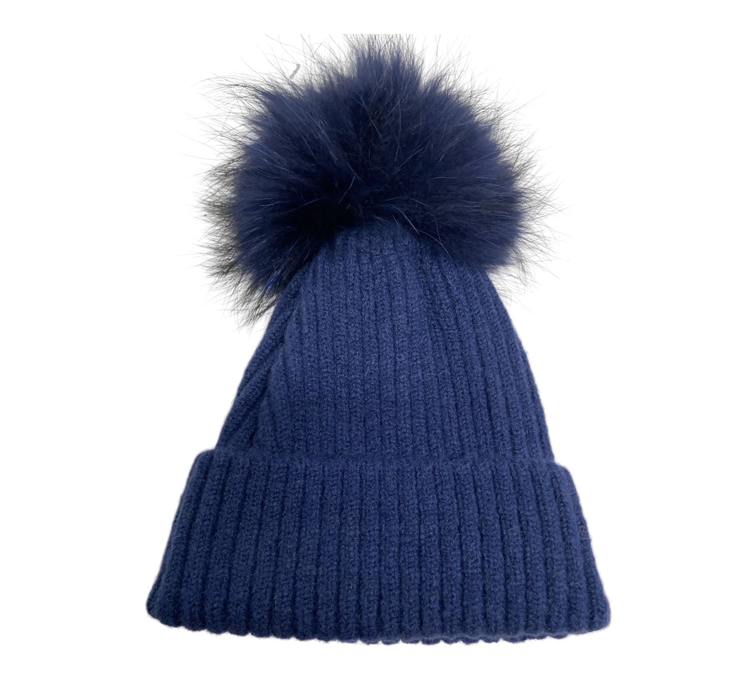 pom pom winter bobble hat navy