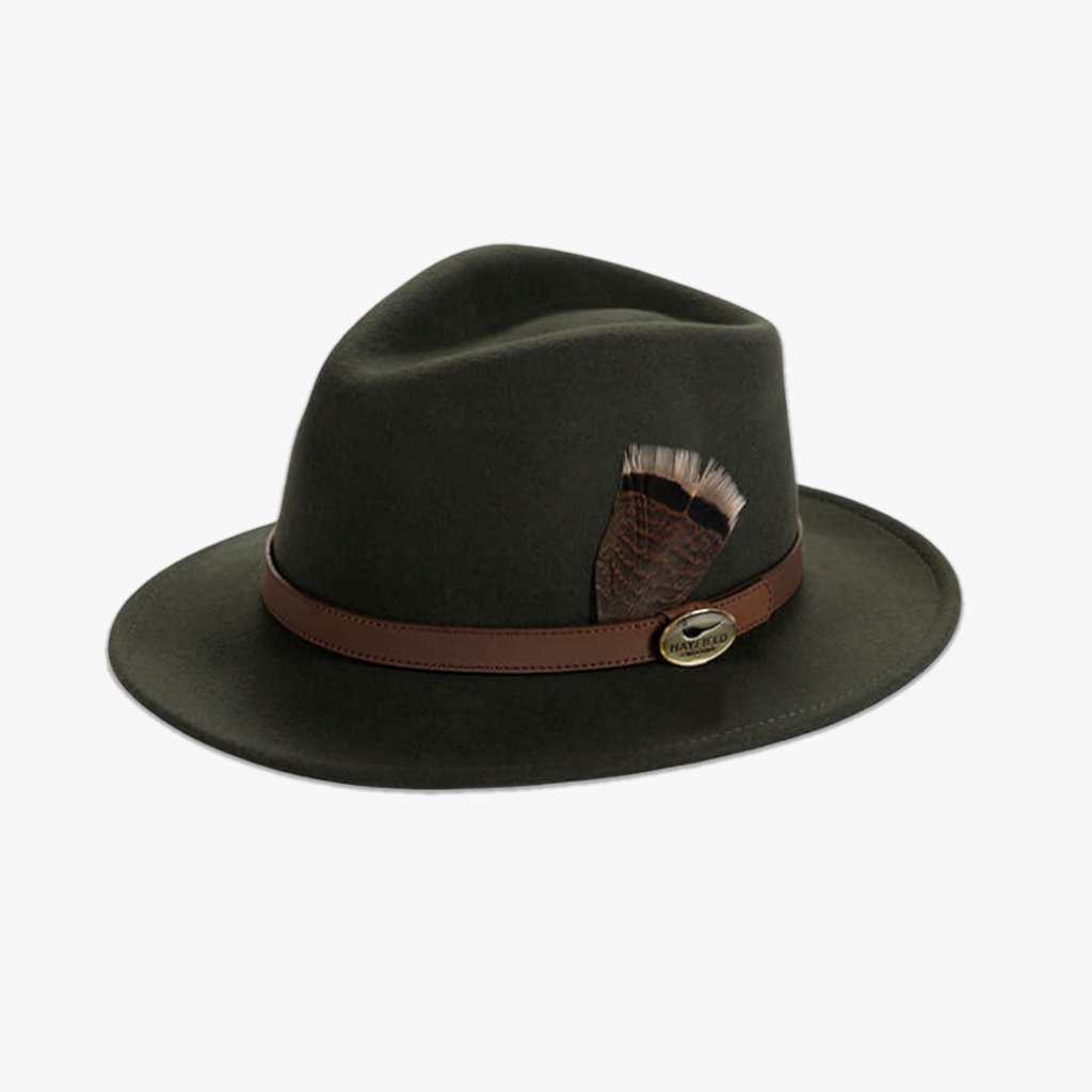 green wool fedora hat/winter hat with feather