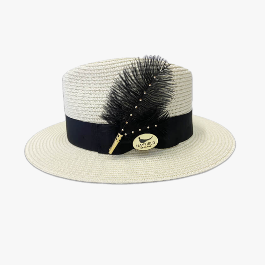 cream lightweight summer fedora hat paper hat panama/straw with feathers