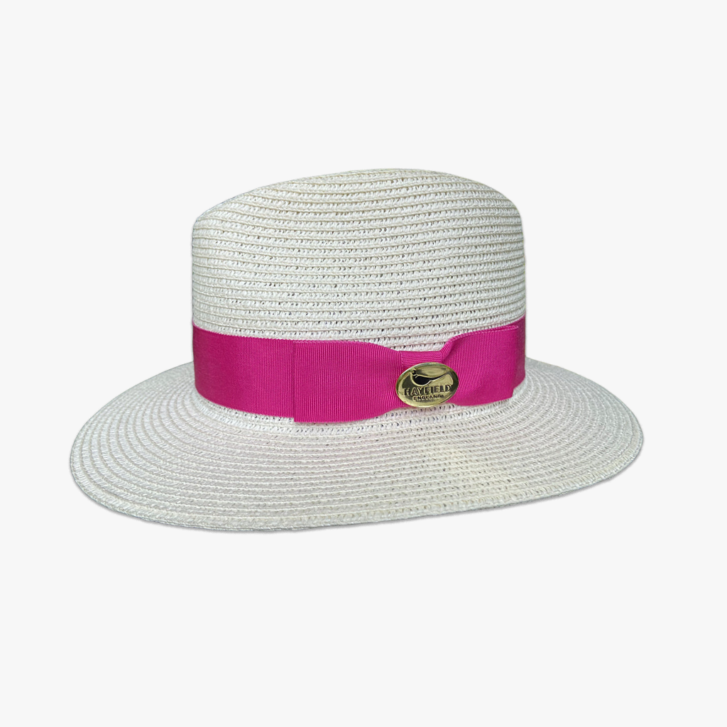 pink ribbon cream lightweight summer fedora panama straw hat