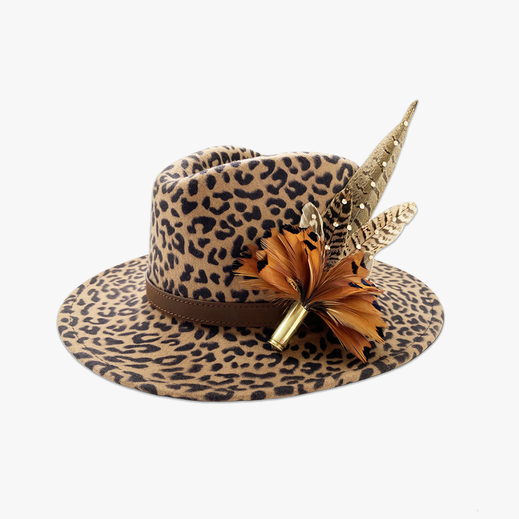 Animal Print Fedora with Feather Brooch – Hayfield England display picture 3