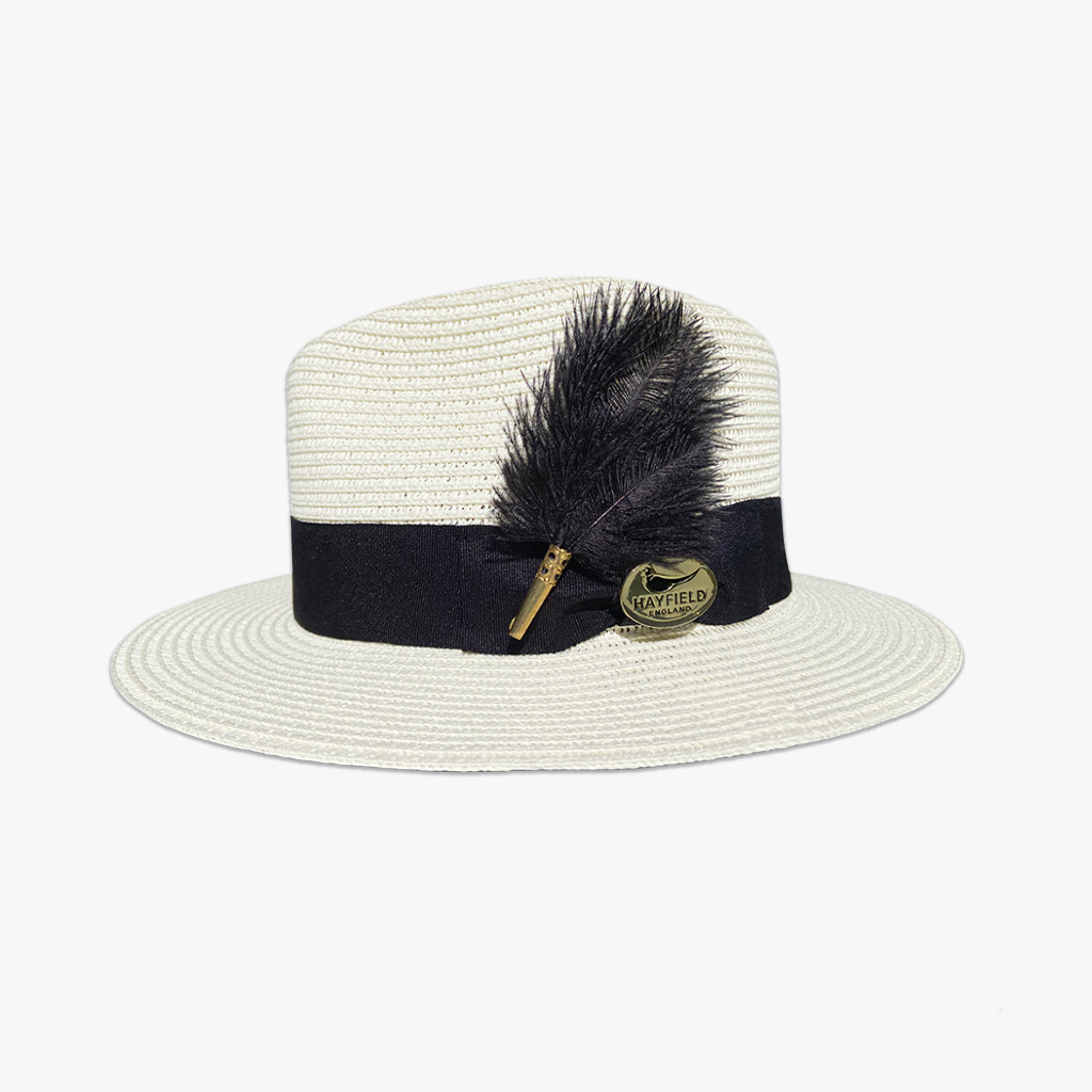 cream lightweight summer fedora hat paper hat panama/straw with feather hat pin