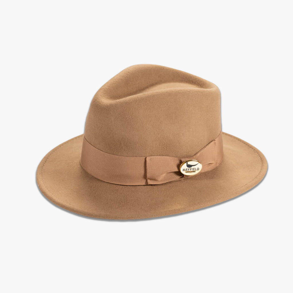 camel ribbon wool fedora hat