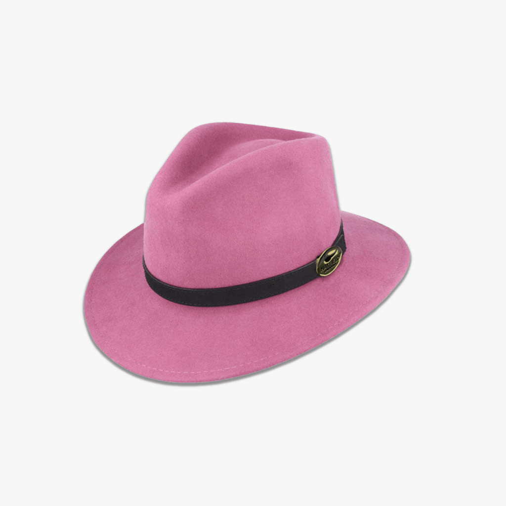 Raspberry pink Wool Fedora with Black Leather Band