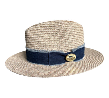 The Henley Lightweight Fedora in Stone with Dark Blue Denim