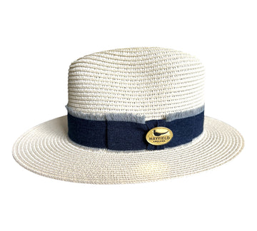 The Henley Lightweight Fedora in Cream with Dark Blue Denim