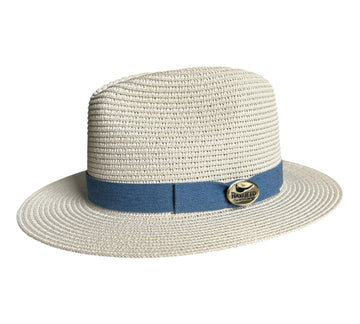 The Henley Lightweight Fedora in Cream with Blue Denim