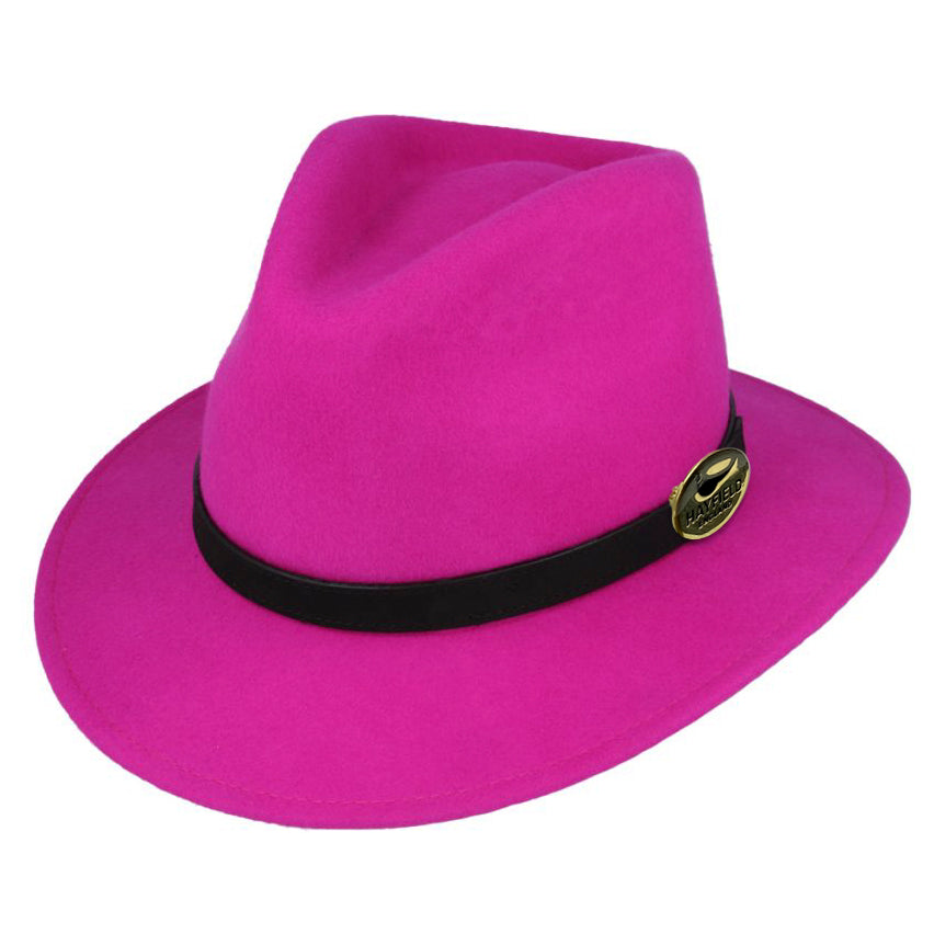 Fuchsia Fedora Hat with a Black Leather Band