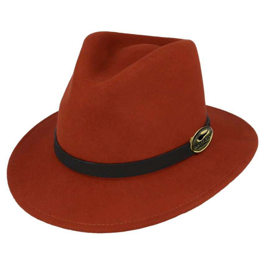 Rust Orange Fedora Hat with a Black Leather Band