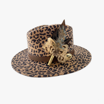 Animal Print Fedora with Feather Brooch