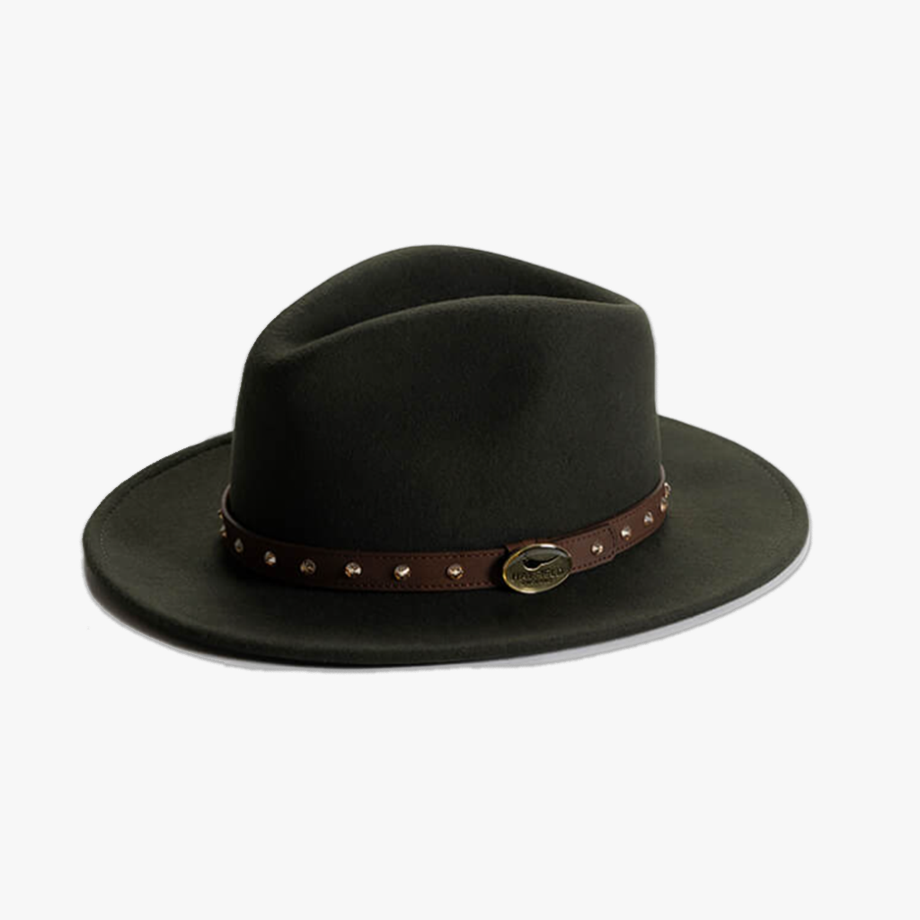 green wool fedora with swarovski crystals 