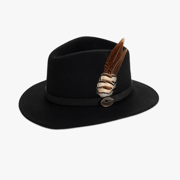 Black Fedora with Game Bird Feather - Hayfield England New