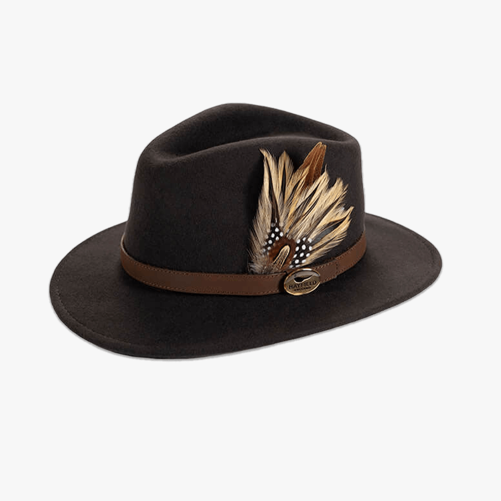 Brown Fedora with Game Bird Feather - Hayfield England New