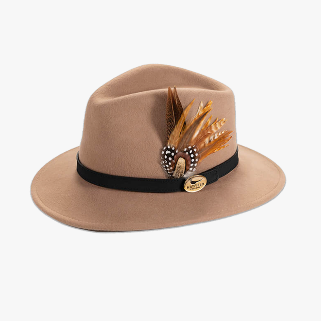 Camel Fedora with Game Bird Feather