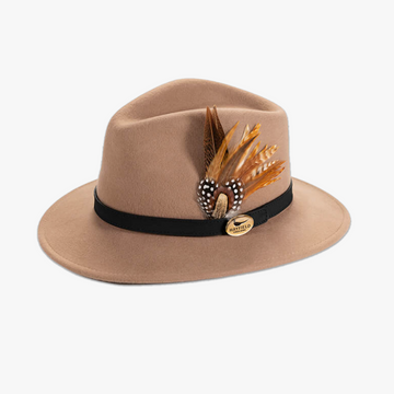 Camel Fedora with Game Bird Feather