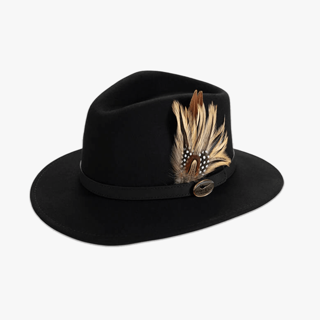 Black Fedora with Game Gird Feather - Hayfield England New