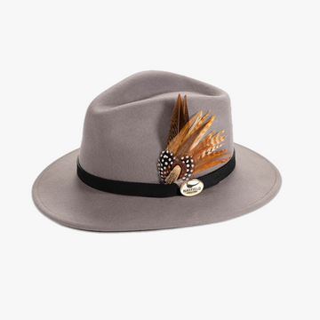 Grey Fedora with Game Bird Feather