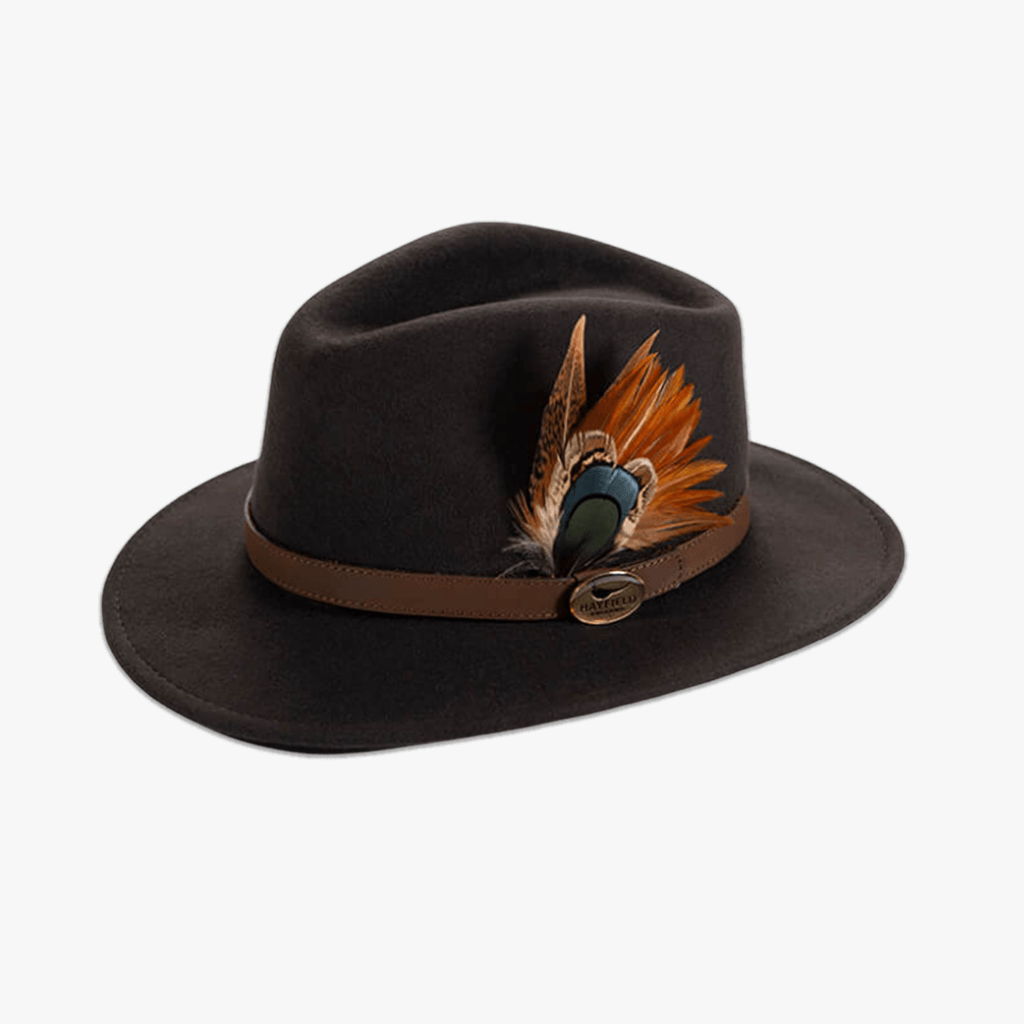 Brown Fedora with Game Bird Feather - Hayfield England New
