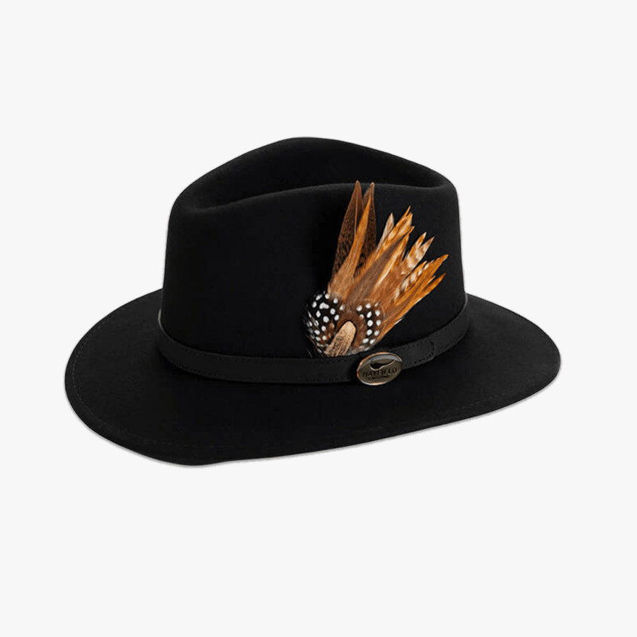 Black Fedora with Game Bird Feather - Hayfield England New