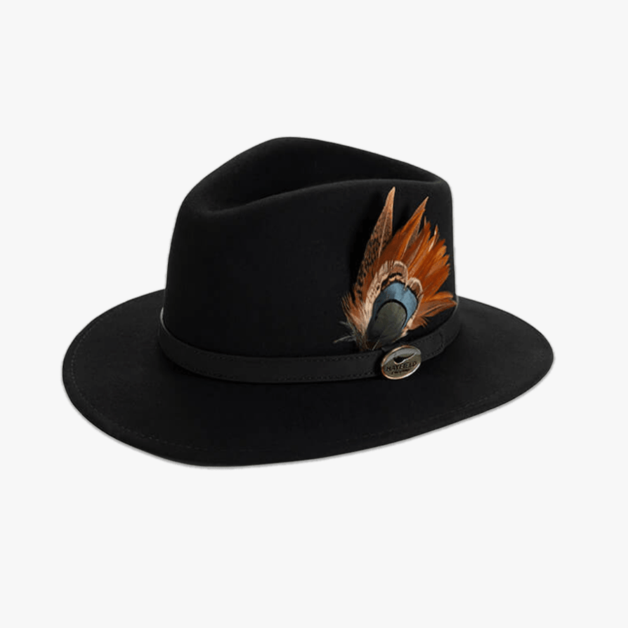 Black Fedora with Game Bird Feather - Hayfield England New