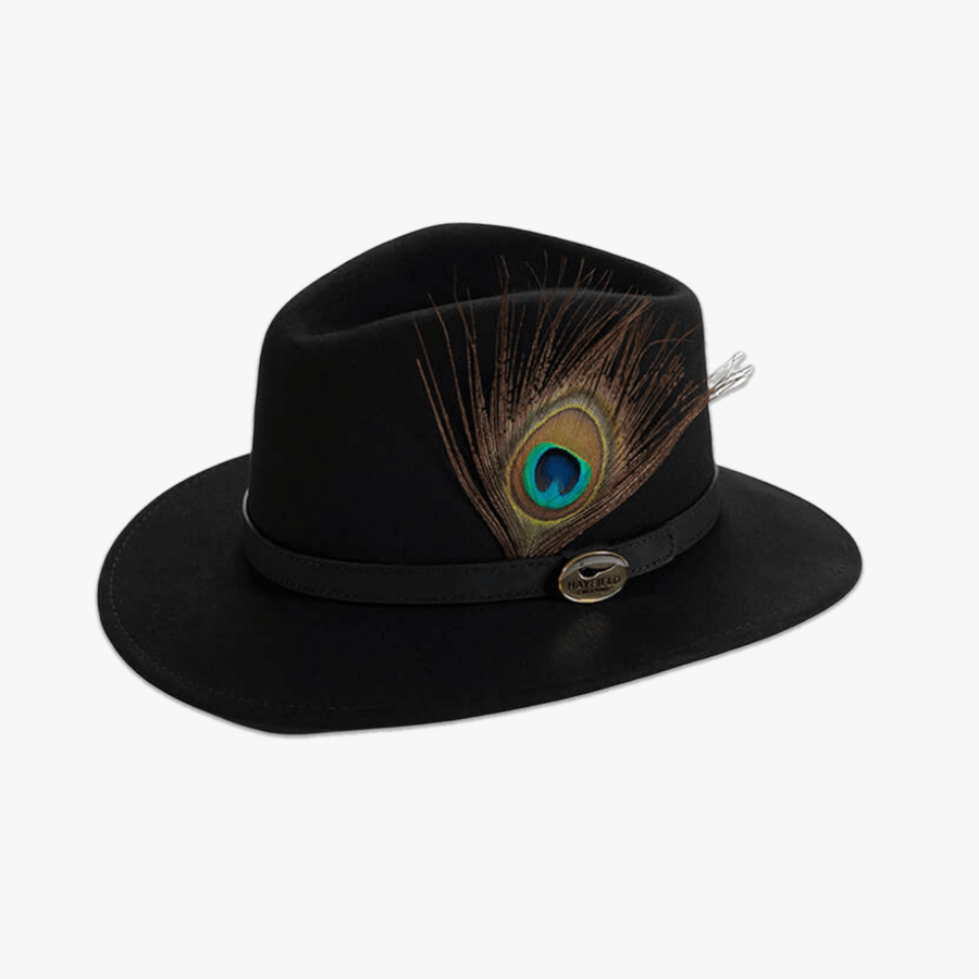 Black Fedora with Peacock Feather - Hayfield England New