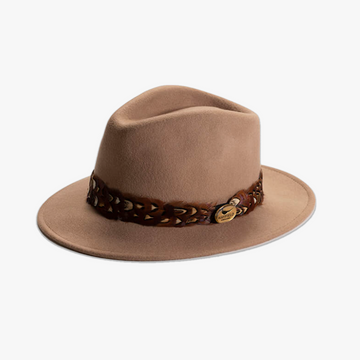 Camel Fedora with Pheasant Wrap