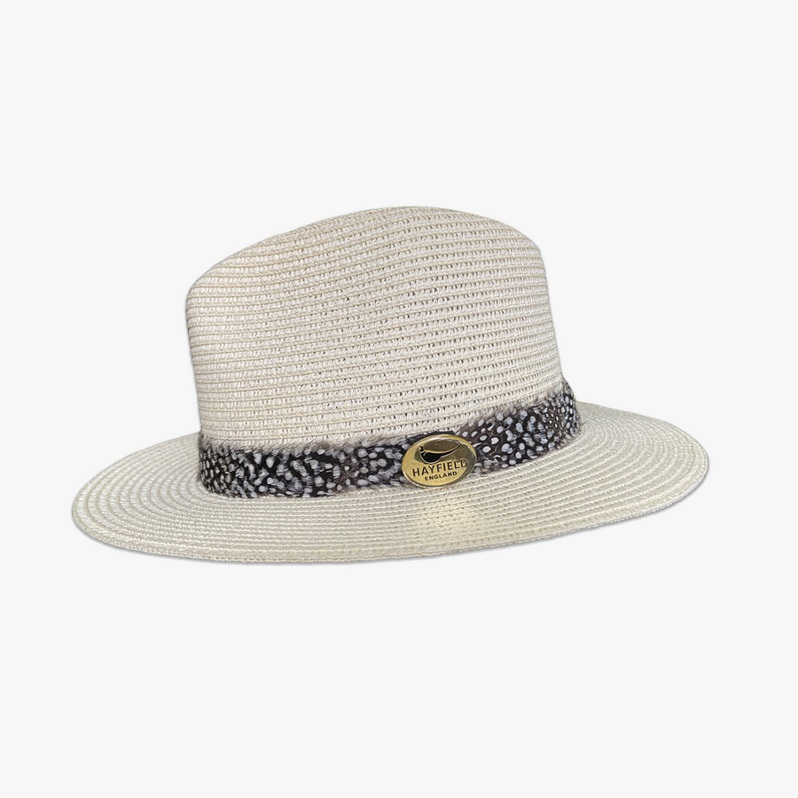 Cream Henley Summer Fedora with Feather Wrap