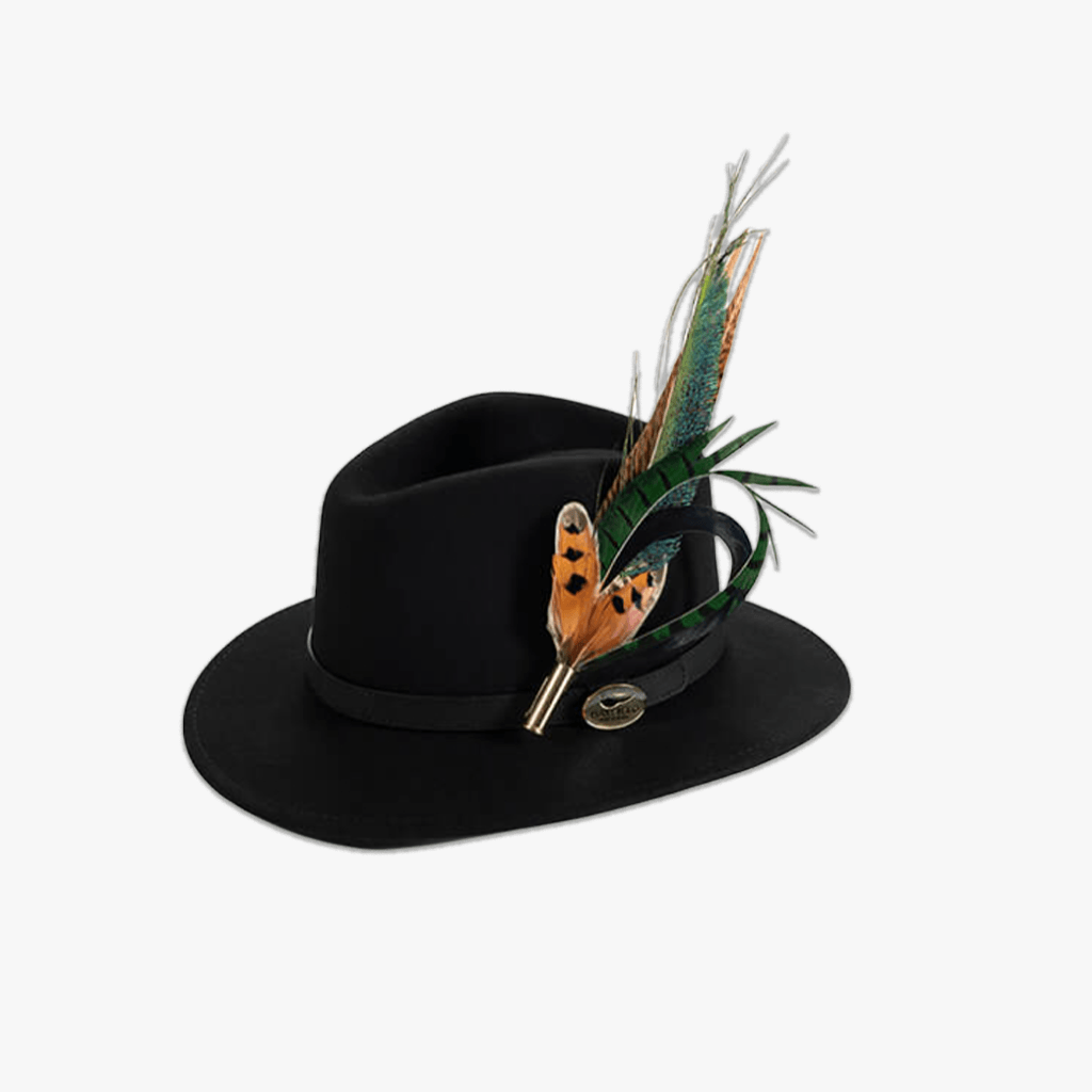 Black Fedora with Feather Brooch - Hayfield England New