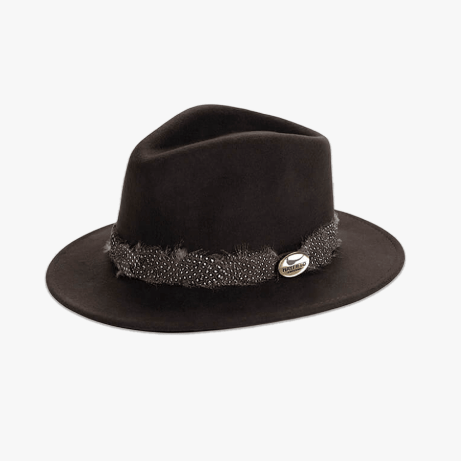 Brown Fedora with Guinea Fowl Wrap - Hayfield England New