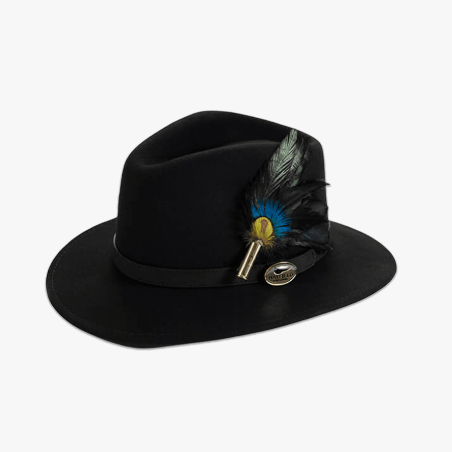 Black Fedora with Feather Brooch - Hayfield England New