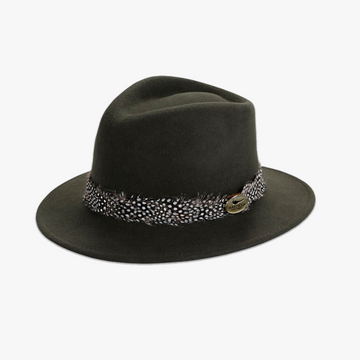 Green Fedora with Guinea Fowl Wrap