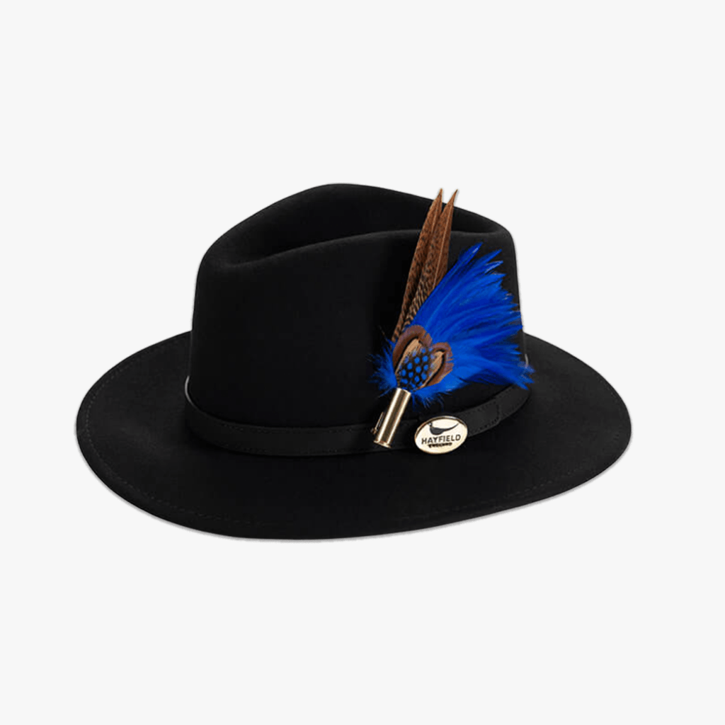 Black Fedora with Feather Brooch - Hayfield England New