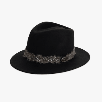 Black Fedora with Guinea Fowl Wrap - Hayfield England New