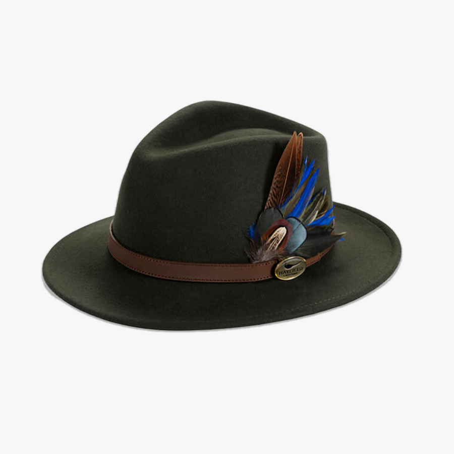 Green Fedora with Green and Blue Game Bird Feather