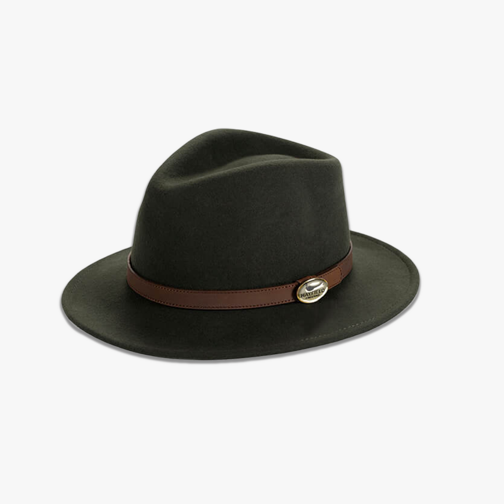 Green Fedora Hat with Tan Leather Band