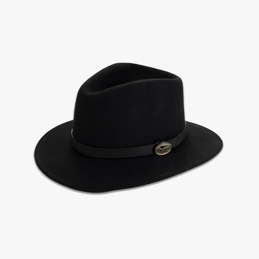 Black Fedora Hat with Black Leather Band
