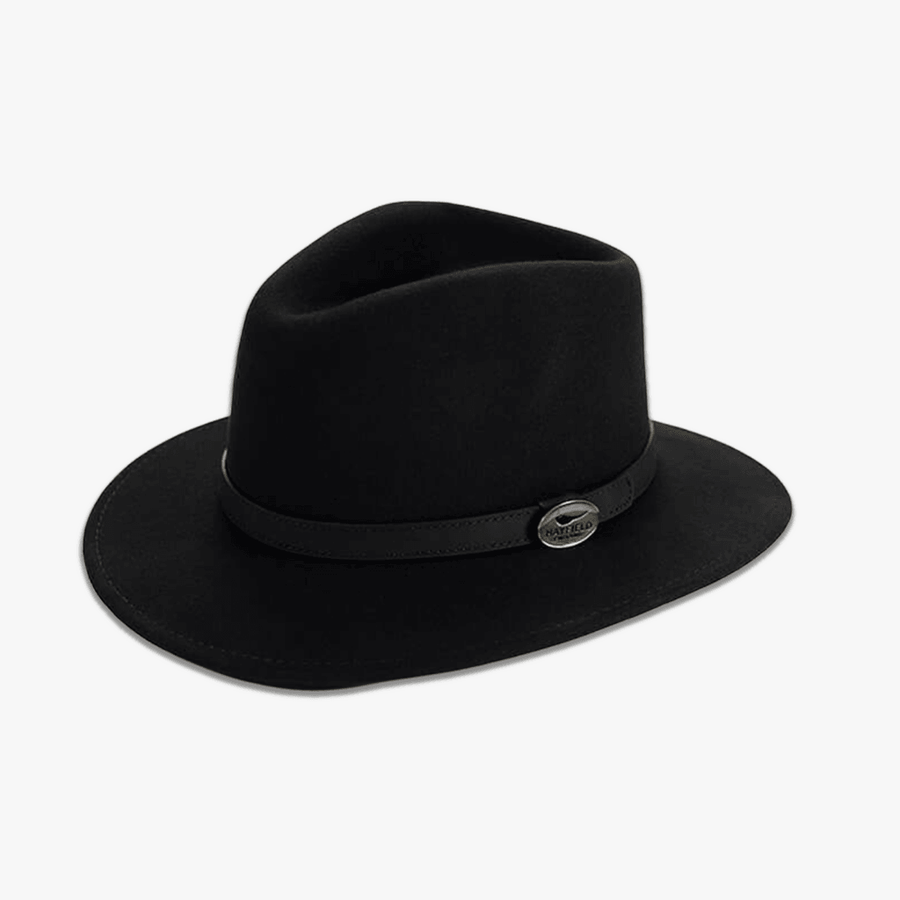 Black Fedora Hat with Black Leather Band - Hayfield England New