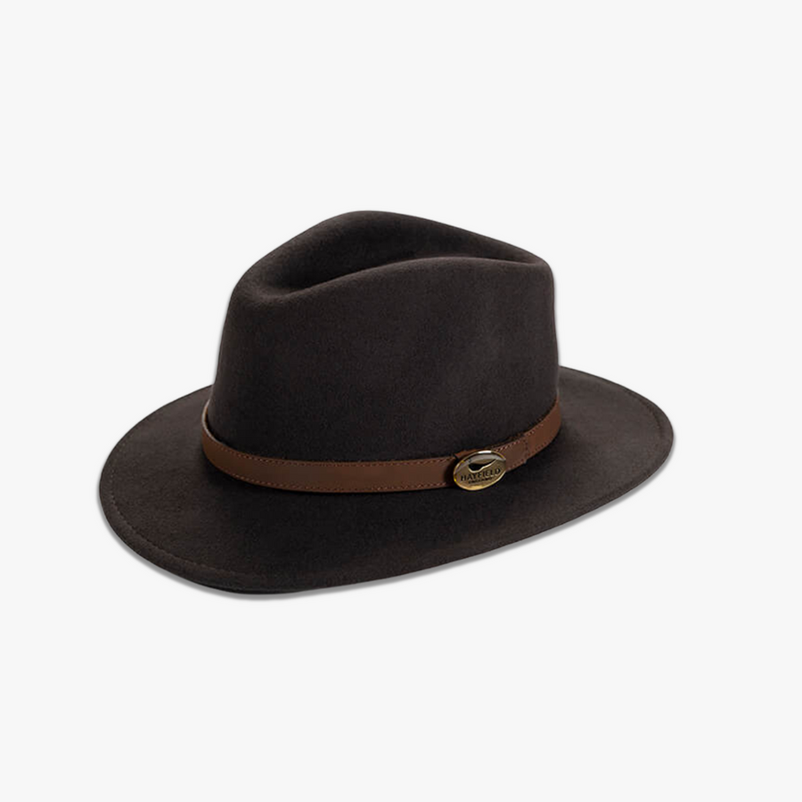 Brown Fedora Hat with Tan Leather Band