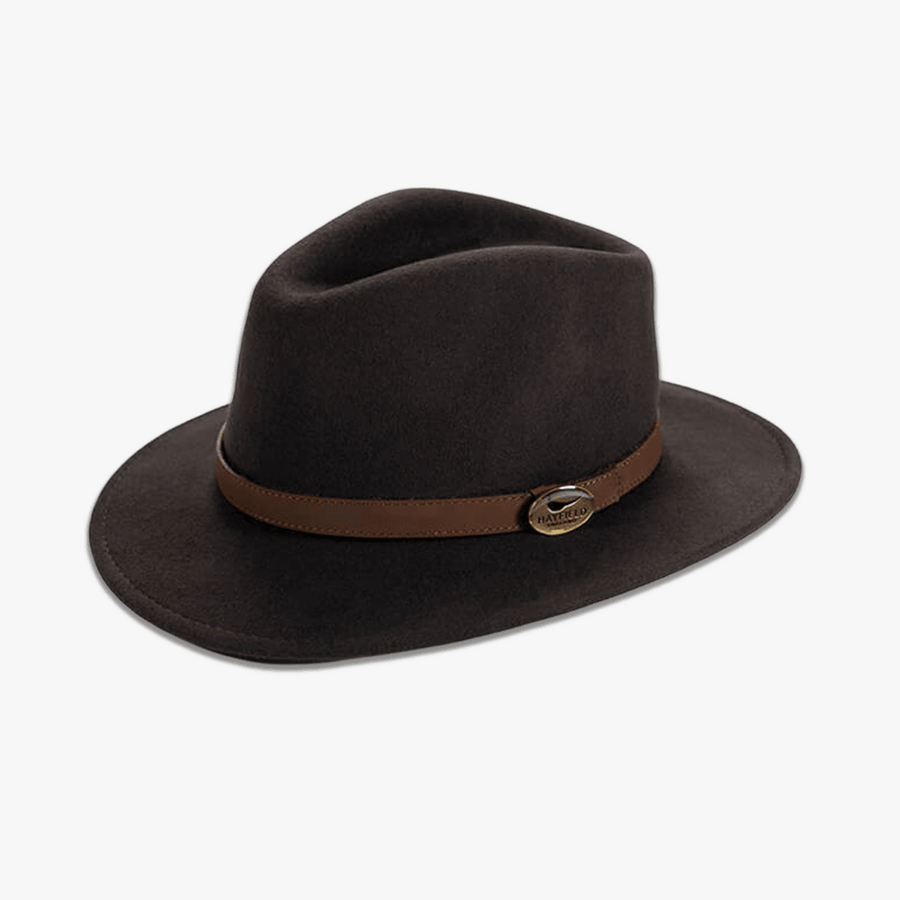 Brown Fedora Hat with Tan Leather Band - Hayfield England New