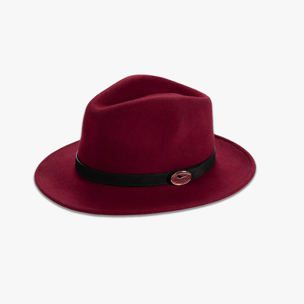 Ascot Maroon Fedora Hat with Black Leather Band - Hayfield England New