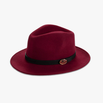 Maroon Fedora Hat with Black Leather Band