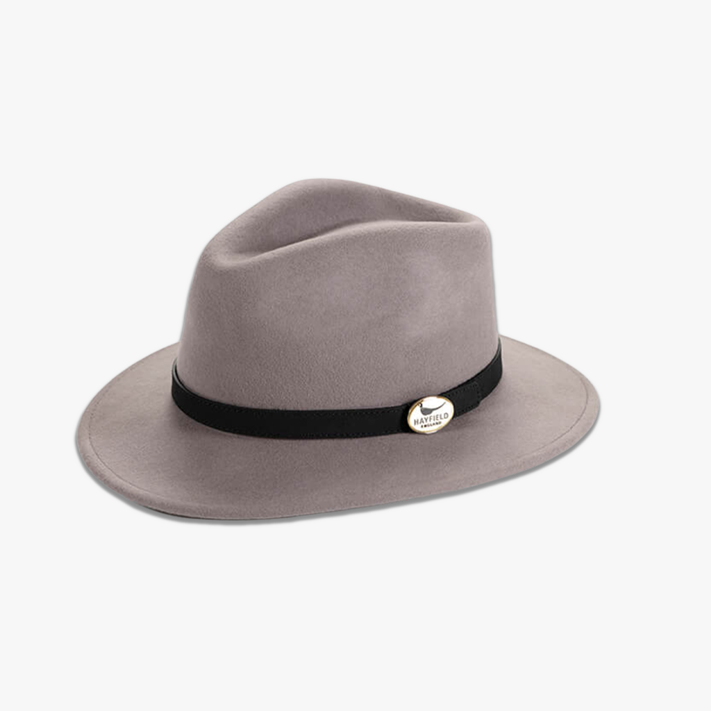 Grey Fedora Hat with Black Leather Band