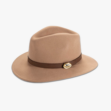 Camel Fedora Hat with a Tan Leather Band