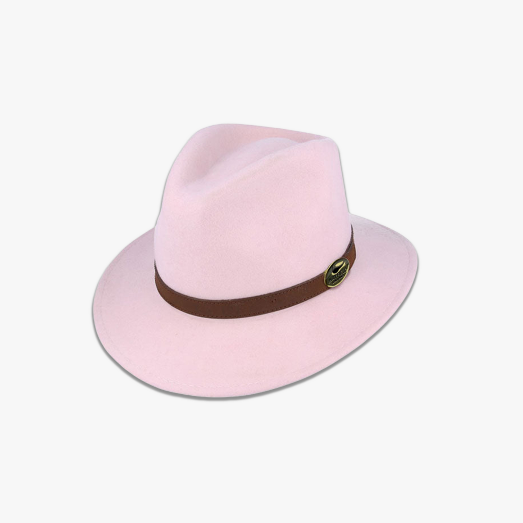 Baby Pink Fedora with Tanned Leather Band