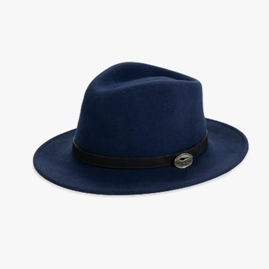 Navy Blue Fedora Hat with a Black Leather Band